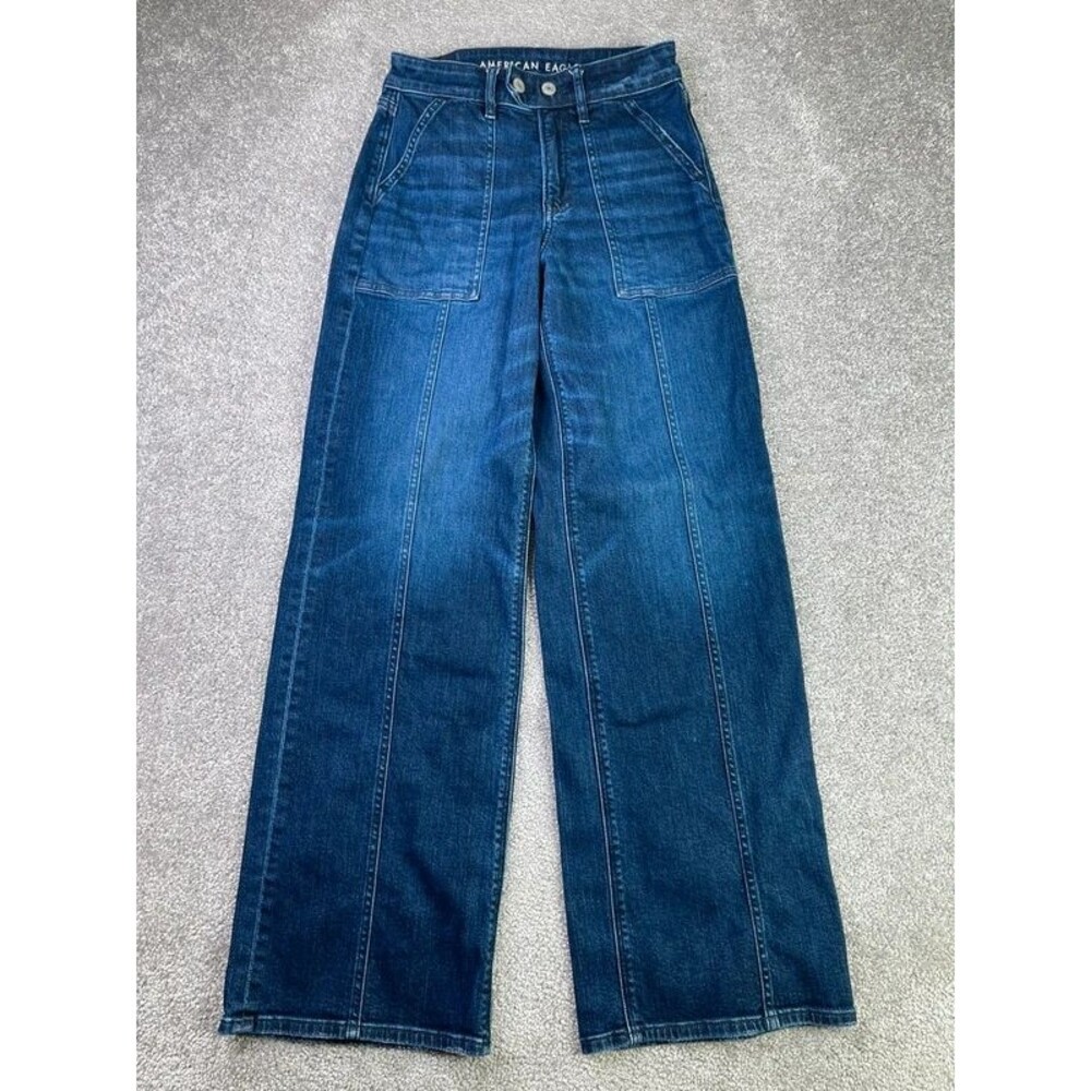 American Eagle Super High Rise Baggy Wide Leg Jeans Size 0